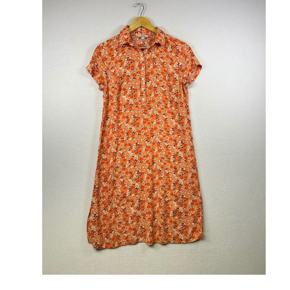 LOFT Orange Floral Short Sleeve Shirt Dress